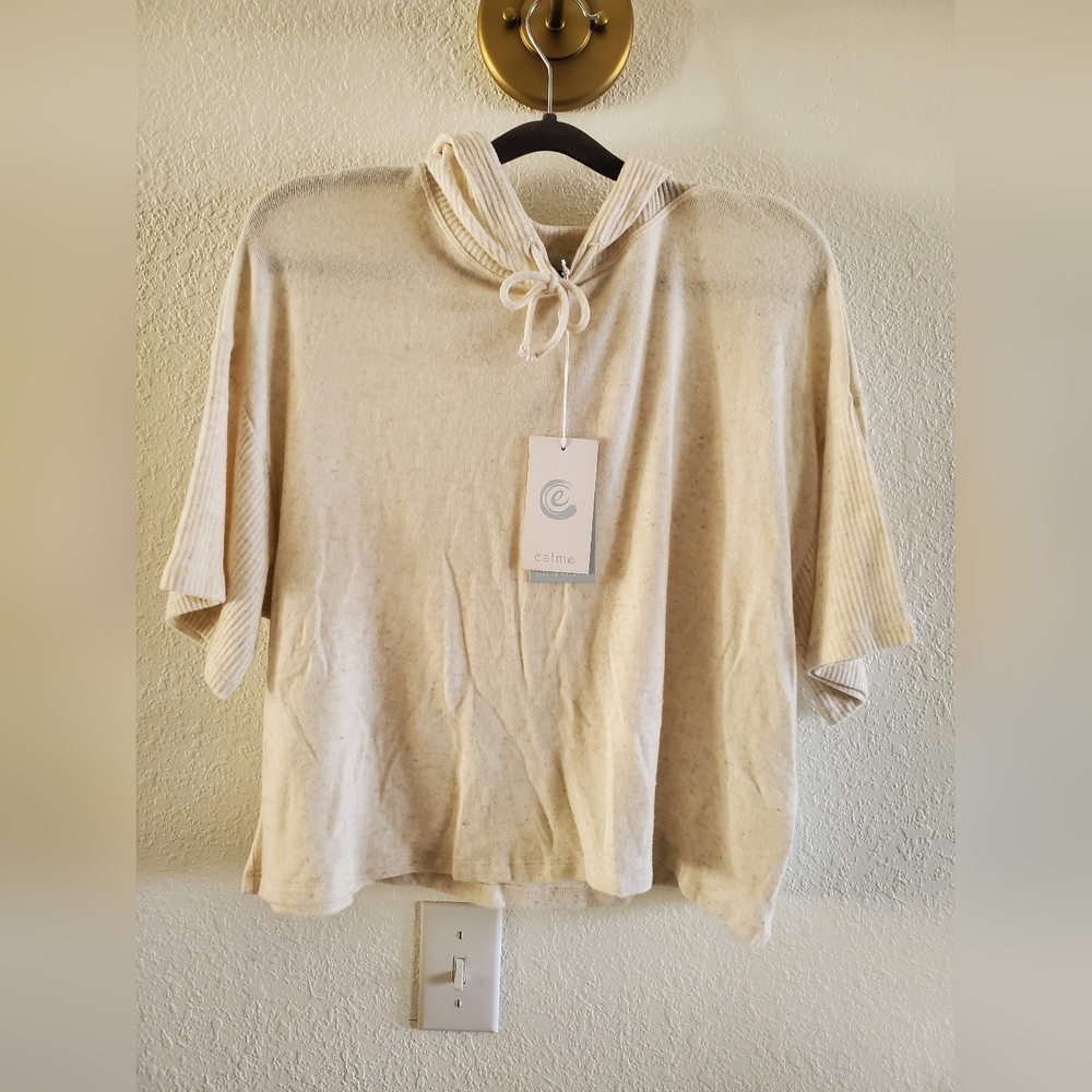 $128 Calme by Johnny Was Modern Hooded Cozy Tee Ribbed Sweater XL Oatmeal